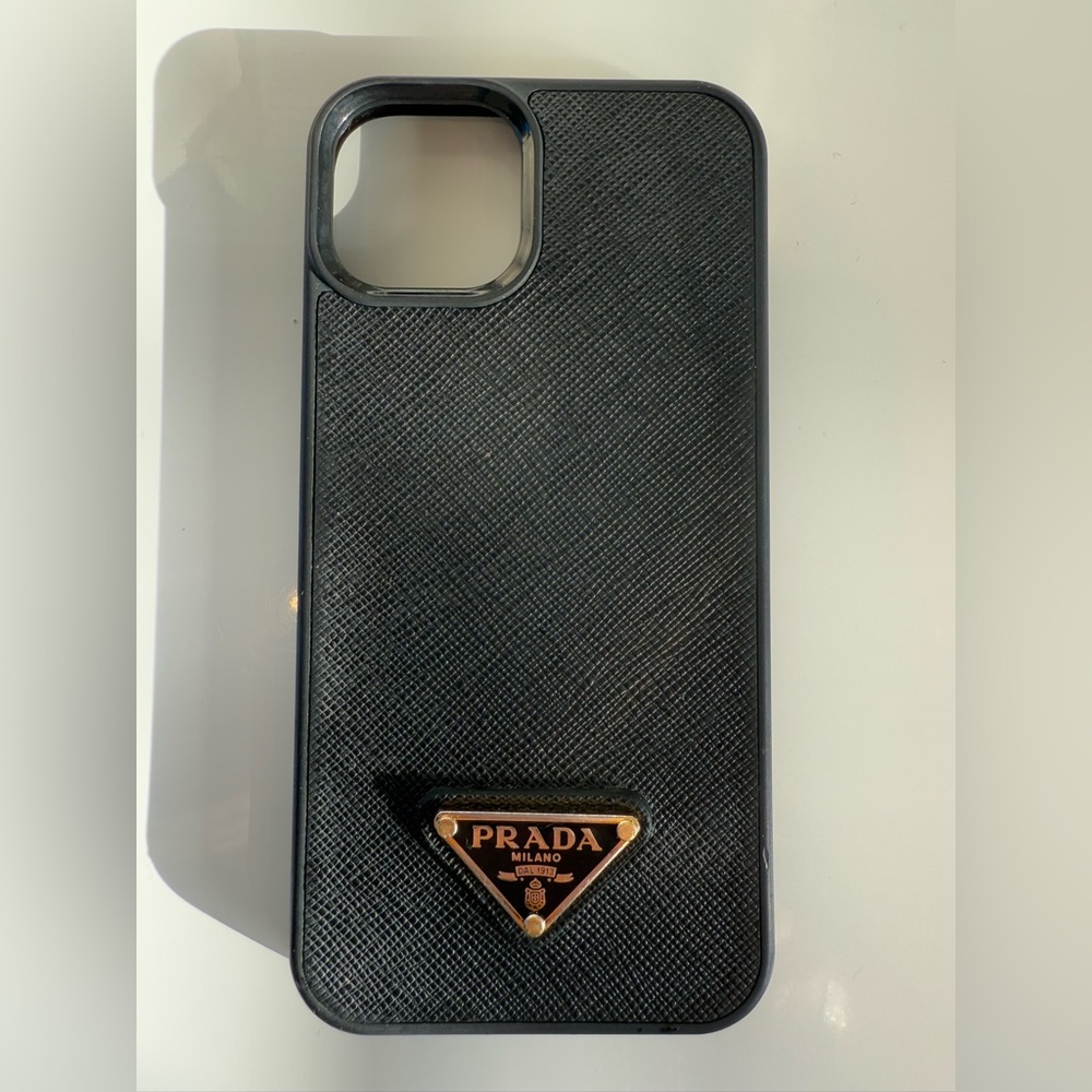 Prada black saffiano leather IPhone 13 case.